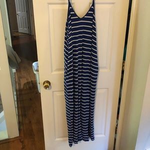 Navy striped maxi dress- POCKETS